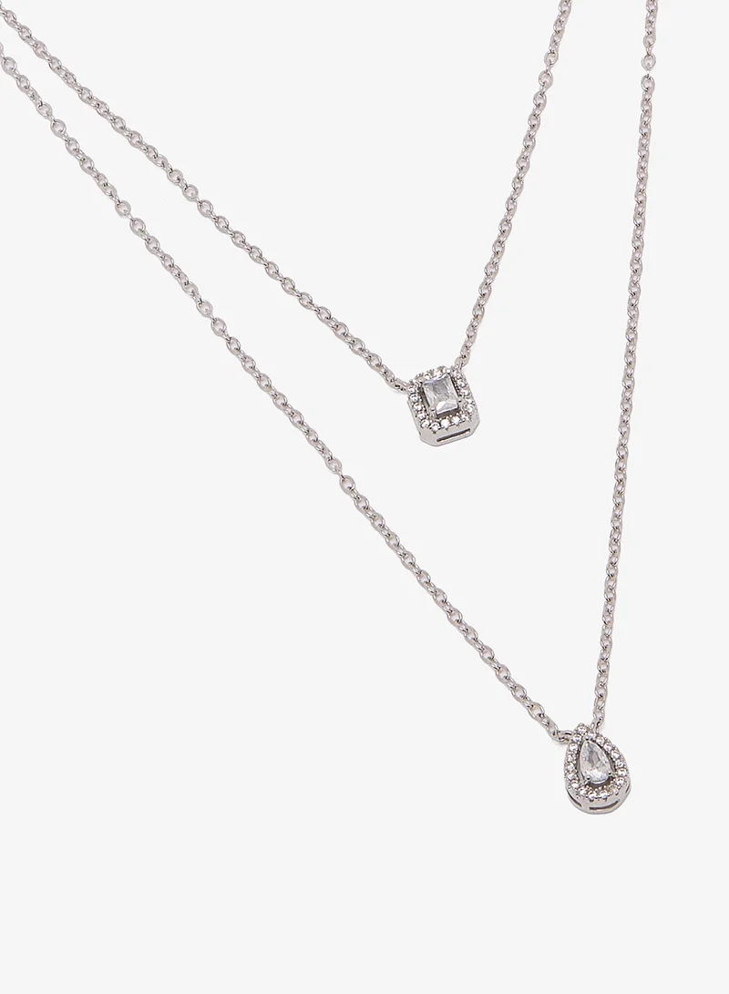 Ella Limited Edition Layered Diamonte Embellished Silver Necklace